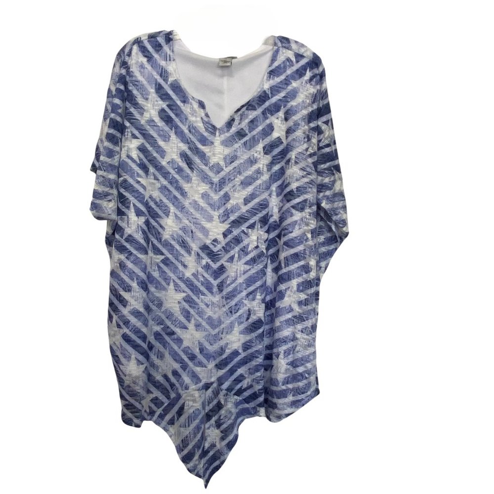 Catherines 1X Womens Plus Top - Patriotic Stars Ladies Blouse w Dolman Sleeve